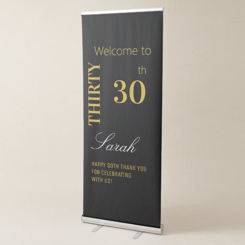 Elegant 30th Birthday Thirty Black  Gold Welcome Retractable Banner