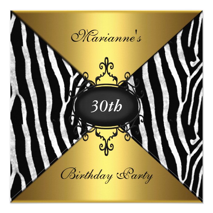 Elegant 30th Birthday Zebra Black Antique Jewel Custom Announcements