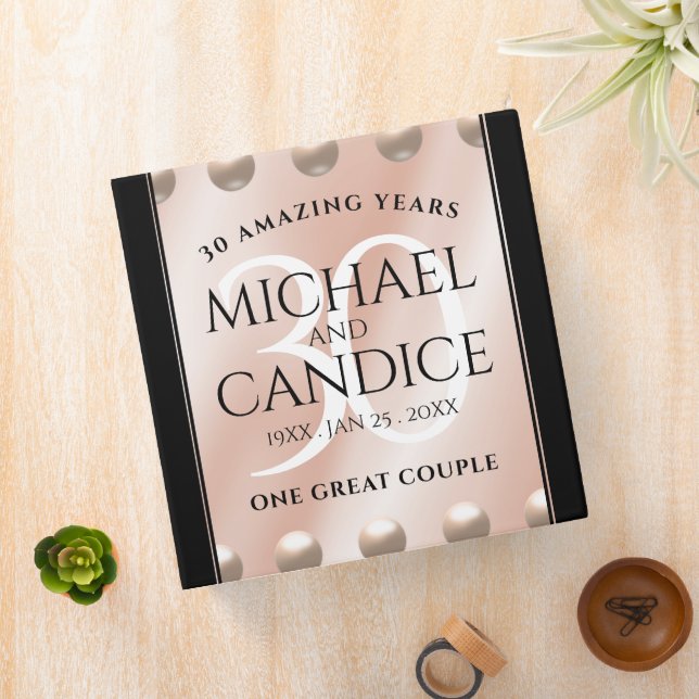 Elegant 30th Pearl Wedding Anniversary Celebration 3 Ring Binder (In Situ)