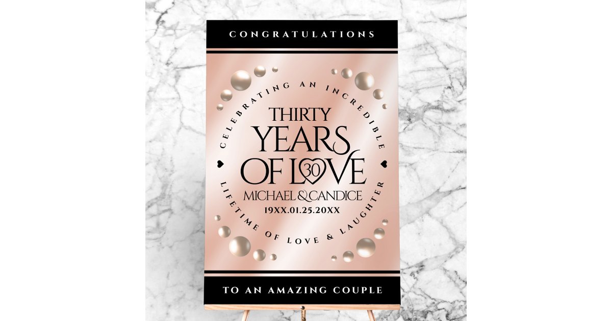 Elegant 30th Pearl Wedding Anniversary Celebration Acrylic Sign | Zazzle