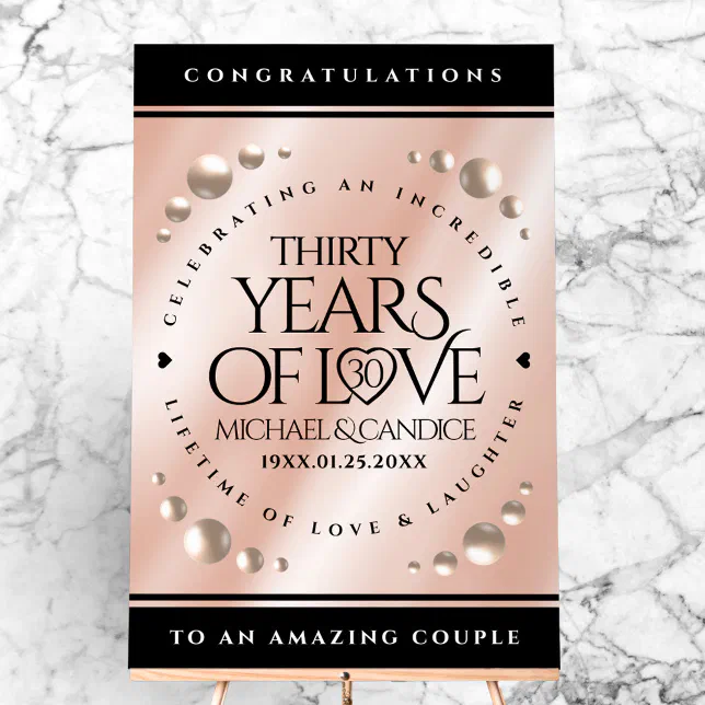 Elegant 30th Pearl Wedding Anniversary Celebration Acrylic Sign | Zazzle