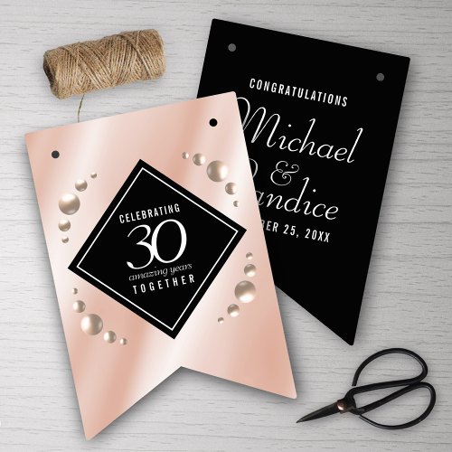 Elegant 30th Pearl Wedding Anniversary Celebration Bunting Flags