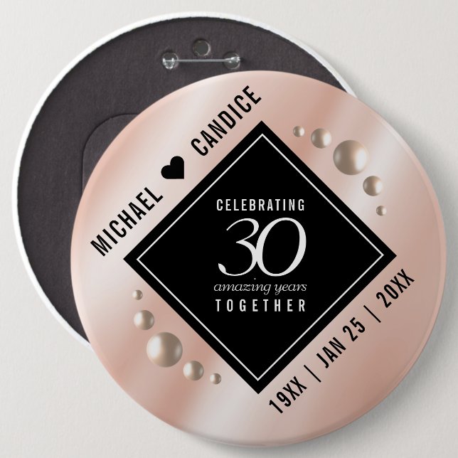 Elegant 30th Pearl Wedding Anniversary Celebration Button (Front & Back)