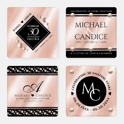 Elegant 30th Pearl Wedding Anniversary Celebration Coaster Set