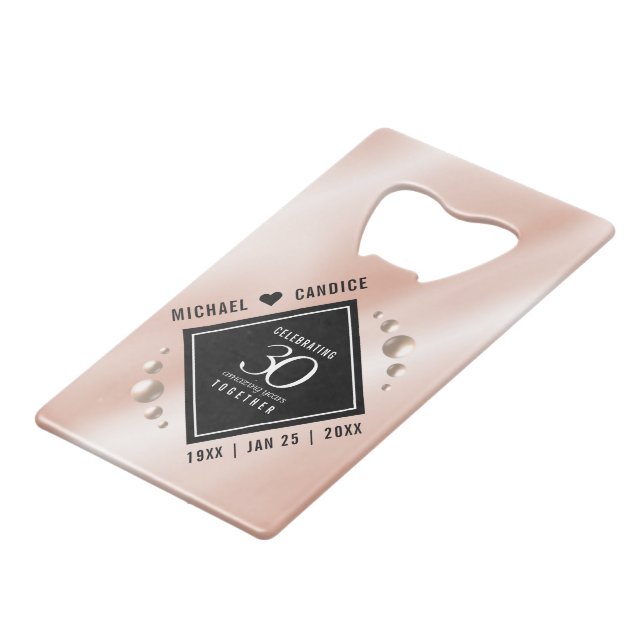 Elegant 30th Pearl Wedding Anniversary Celebration Credit Card Bottle Opener (Front Angled)