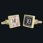 Elegant 30th Pearl Wedding Anniversary Celebration Cufflinks<br><div class="desc">Celebrate the 30th pearl wedding anniversary in style with these commemorative cufflinks! Elegant black and white lettering with pearls on black and pearlescent pink backgrounds add a memorable touch for this special occasion and extraordinary milestone. Personalize with the couple's initials and dates of marriage. Design © W.H. Sim. See more...</div>