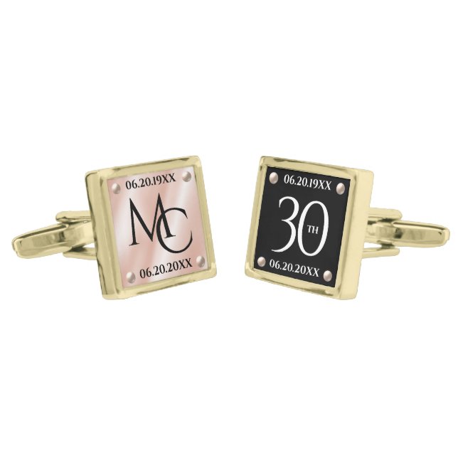 Elegant 30th Pearl Wedding Anniversary Celebration Cufflinks (Angled)