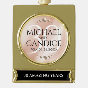 Elegant 30th Pearl Wedding Anniversary Celebration Gold Plated Banner Ornament