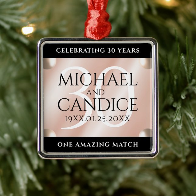 Elegant 30th Pearl Wedding Anniversary Celebration Metal Ornament (Tree)