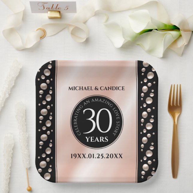Elegant 30th Pearl Wedding Anniversary Celebration Paper Plates (Wedding)