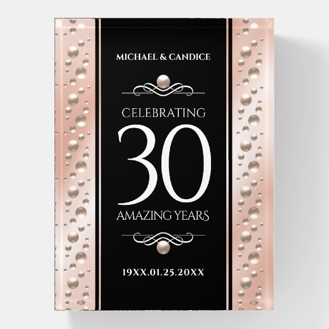 Elegant 30th Pearl Wedding Anniversary Celebration Paperweight (Vertical)