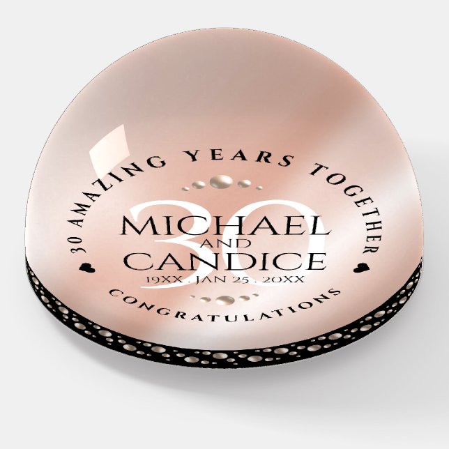 Elegant 30th Pearl Wedding Anniversary Celebration Paperweight (Angled)