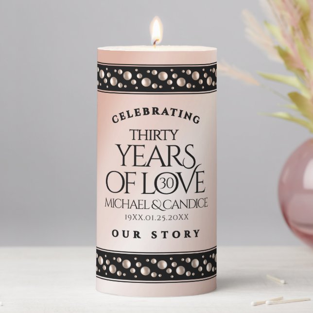 Elegant 30th Pearl Wedding Anniversary Celebration Pillar Candle (In Situ)