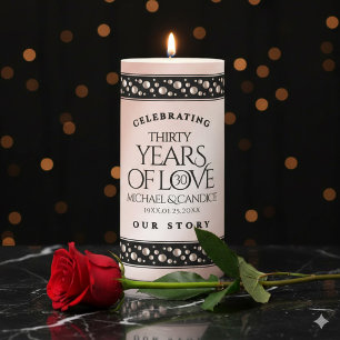 Elegant 30th Pearl Wedding Anniversary Celebration Pillar Candle