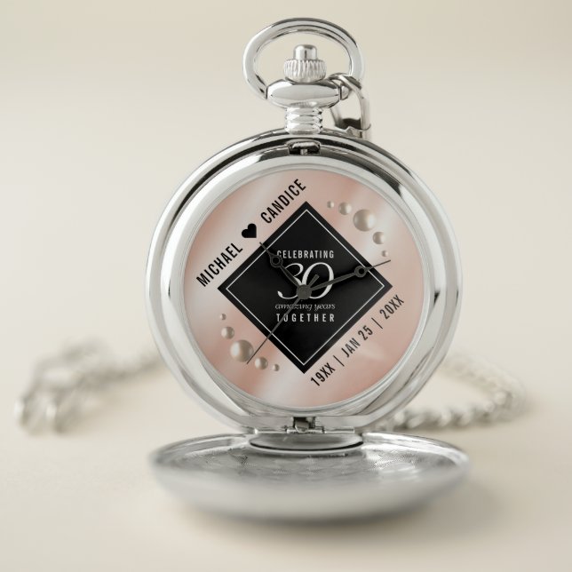 Elegant 30th Pearl Wedding Anniversary Celebration Pocket Watch (Inside)