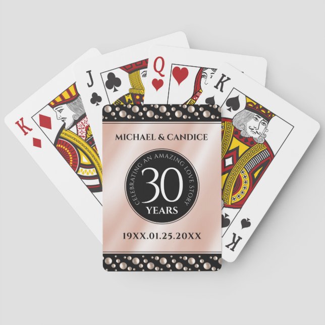Elegant 30th Pearl Wedding Anniversary Celebration Poker Cards (Back)
