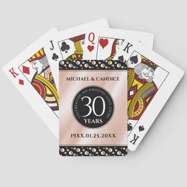 Elegant 30th Pearl Wedding Anniversary Celebration Poker Cards | Zazzle