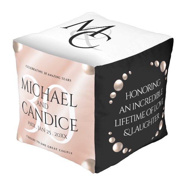 Elegant 30th Pearl Wedding Anniversary Celebration Pouf (Angled Front)