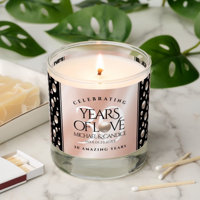 Elegant 30th Pearl Wedding Anniversary Celebration Scented Candle (Lit)