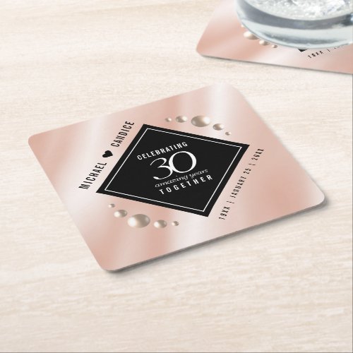 Elegant 30th Pearl Wedding Anniversary Celebration Square Paper Coaster