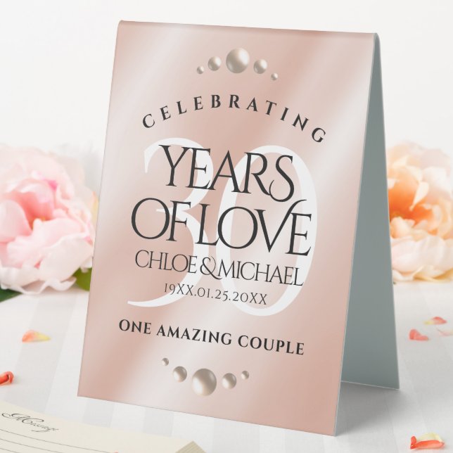 Elegant 30th Pearl Wedding Anniversary Celebration Table Tent (In SItu (Wedding))