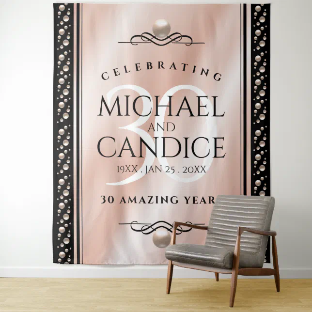 Elegant 30th Pearl Wedding Anniversary Celebration Tapestry | Zazzle