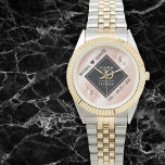 Elegant 30th Pearl Wedding Anniversary Celebration Watch<br><div class="desc">Celebrate the 30th pearl wedding anniversary and a love that stands the test of time with this stylish watch! Elegant black and white lettering on a pearl-encrusted, pearlescent pink background add a memorable touch for this special occasion and extraordinary milestone. Personalize with the couple's names and dates of marriage. Design...</div>