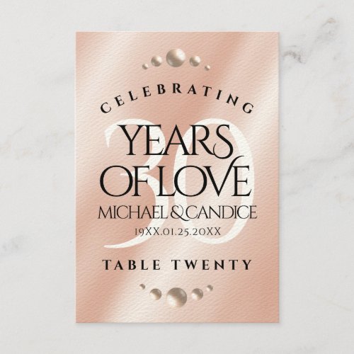 Elegant 30th Pearl Wedding Anniversary Table Card