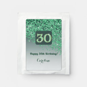 Elegant 30th Tea Birthday Party Green Glitter Bag Drink Mix