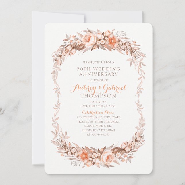 Elegant 30th Wedding Anniversary Floral Fall Invitation (Front)