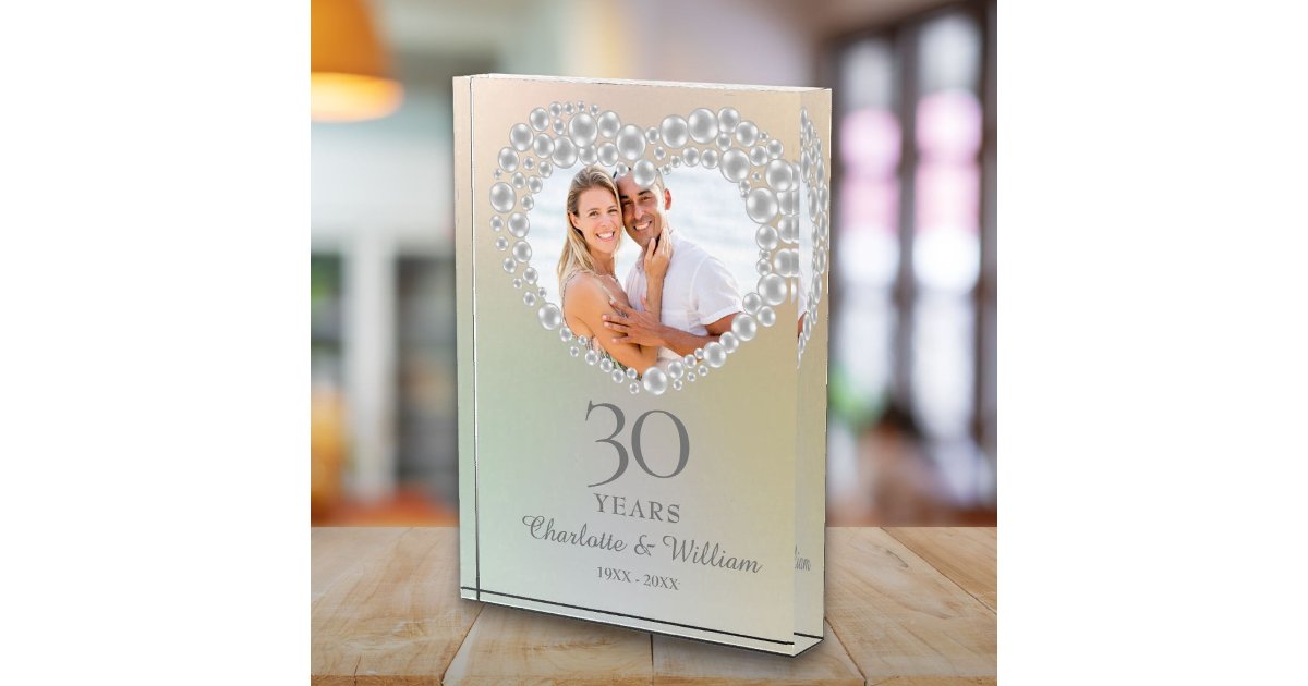 Elegant 30th Wedding Anniversary Pearl Photo Block | Zazzle