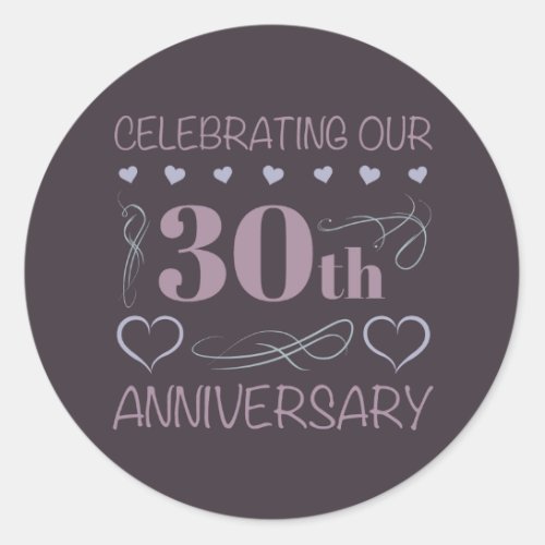 Elegant 30th Wedding Anniversary Purple Classic Round Sticker