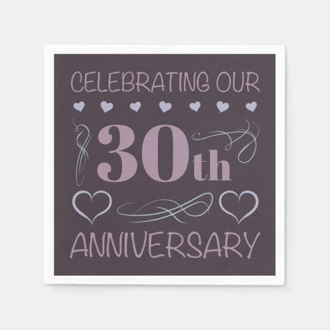 Elegant 30th Wedding Anniversary Purple Napkins (Front)