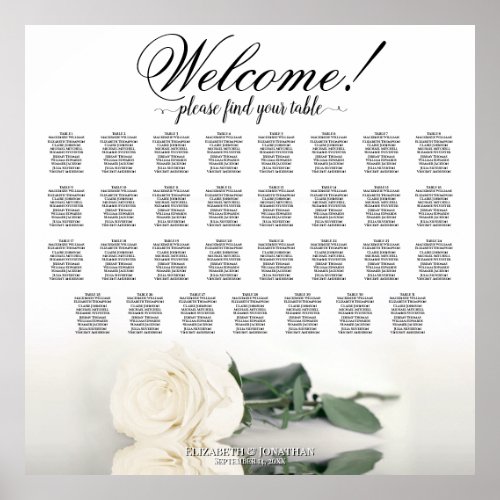 Elegant 31 Table White Rose Wedding Seating Chart