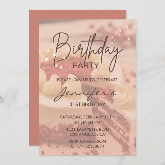 Elegant 31st birthday invitations Cake Sparkle (Front/Back)
