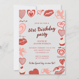 Elegant 31st birthday invitations Grey Red Hearts