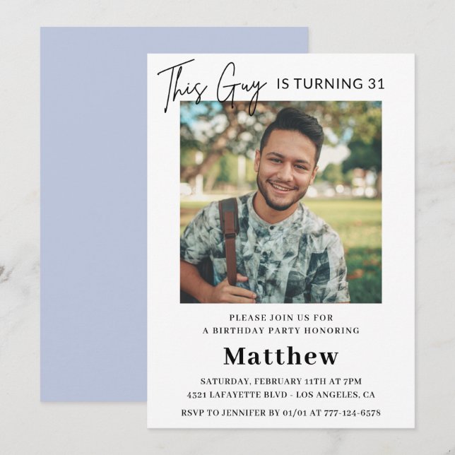 Elegant 31st birthday invitations Men Photo (Front/Back)