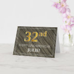 [ Thumbnail: Elegant 32nd Birthday: Faux Wood, Faux Gold Look Card ]