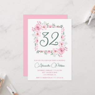 Elegant 32nd birthday invitations Floral Pink