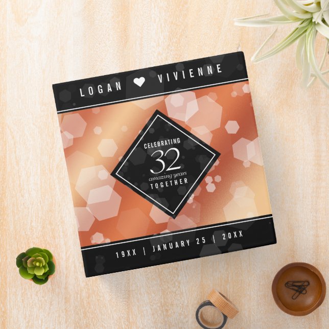 Elegant 32nd Bronze Wedding Anniversary 3 Ring Binder (In Situ)