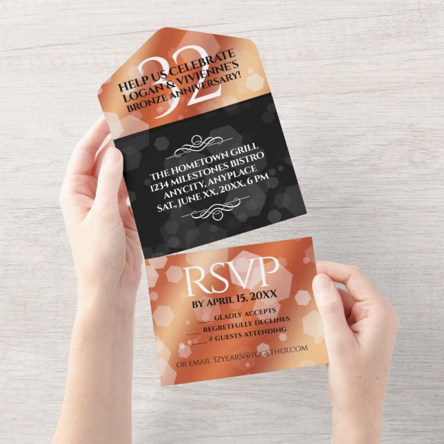 Elegant 32nd Bronze Wedding Anniversary All In One Invitation (Tearaway)