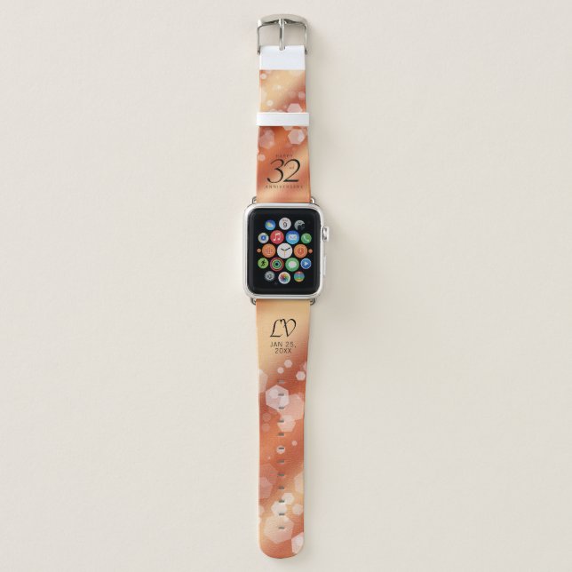 Elegant 32nd Bronze Wedding Anniversary Apple Watch Band (Front)
