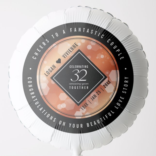 Elegant 32nd Bronze Wedding Anniversary Balloon (Front)