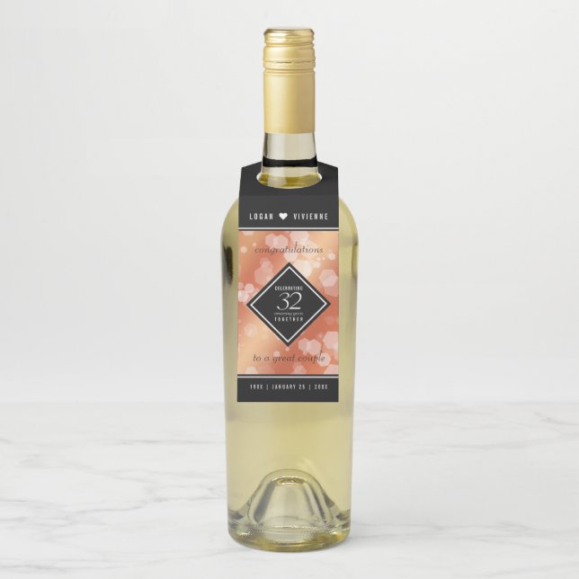 Elegant 32nd Bronze Wedding Anniversary Bottle Hanger Tag (On Bottle)