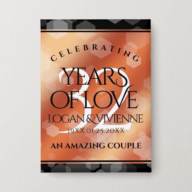 Elegant 32nd Bronze Wedding Anniversary Button (Front)