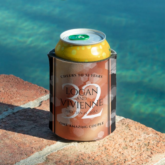 Elegant 32nd Bronze Wedding Anniversary Can Cooler (In Situ Pool)
