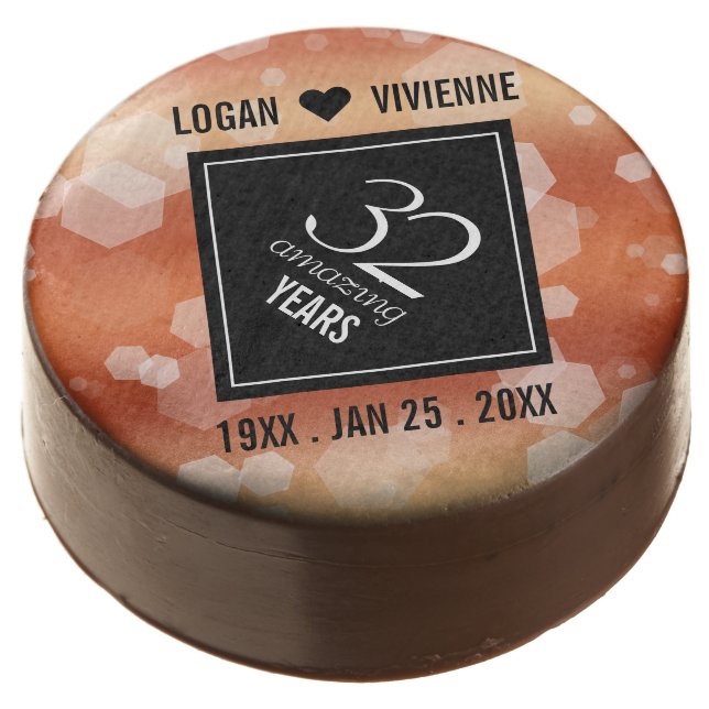 Elegant 32nd Bronze Wedding Anniversary Chocolate Covered Oreo (Angled)