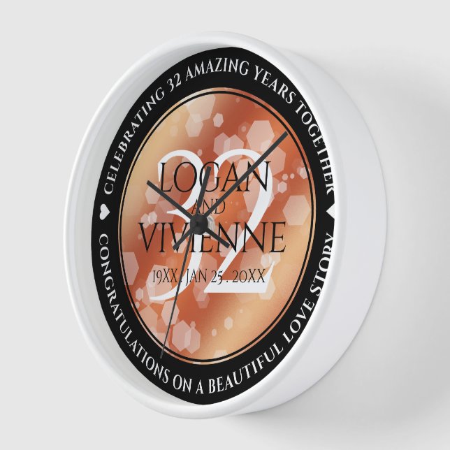 Elegant 32nd Bronze Wedding Anniversary Clock (Angle)