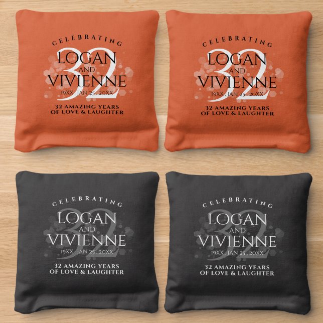 Elegant 32nd Bronze Wedding Anniversary Cornhole Bags (Wood)