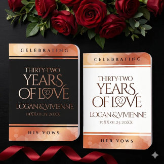 Elegant 32nd Bronze Wedding Anniversary Foil Vow Books